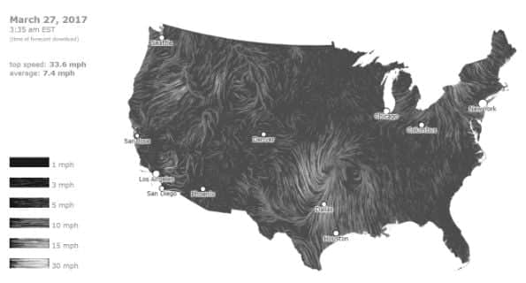 Animated wind map of USA 27 March 2017 