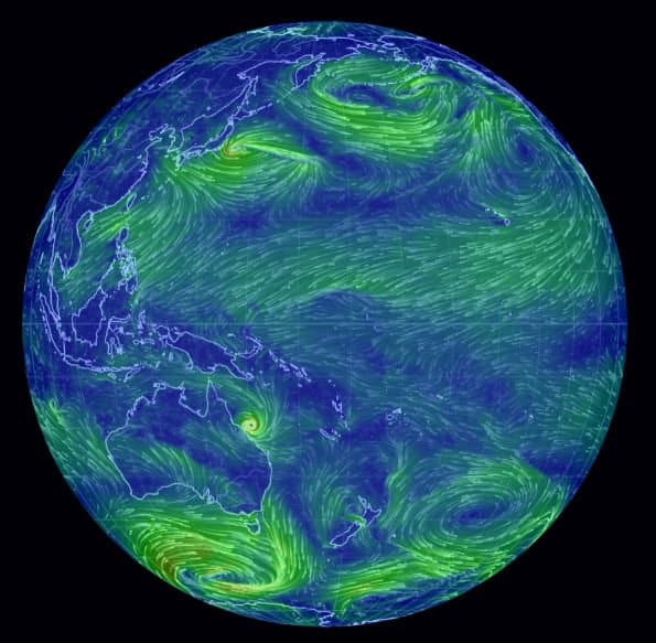 Wind map of Pacific Ocean at 27 March 2017 595px