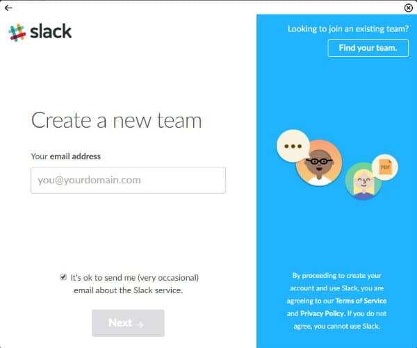 Create a new slack team 