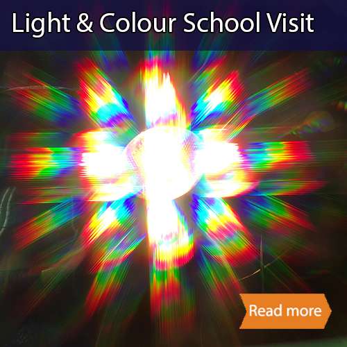 Light and colour school science visit tile showing light being diffracted to produce rainbows