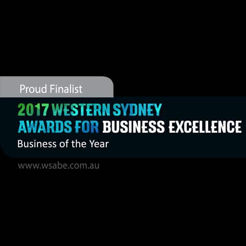 blue green and white text saying 2017 WSABE Business of the Year banner with a black background
