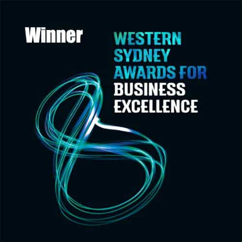 blue green and white text saying 2018 WSABE Excellence Outstanding Business Leader with a black background