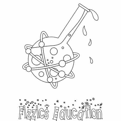 A cartoon line drawing of the Fizzics Education beaker logo