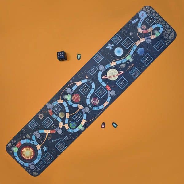 The Create your own solar system wallchart boardgame. The game shows a path that player play along, with illustrations of planets next to it