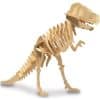 A t-rex wood model built out of wooden puzzle pieces